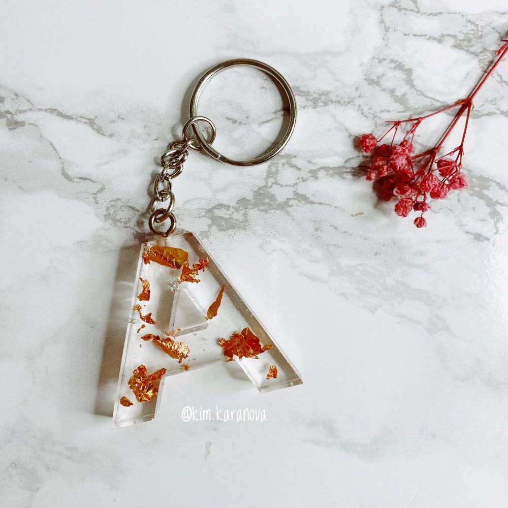 Rose Gold Letter A Initial Keychain